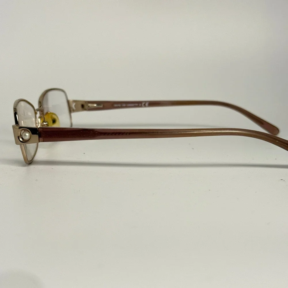 Lavender CL725 Eyeglasses Frames 50-16-135 Gold Tone Rectangle‎ Pearl Detail